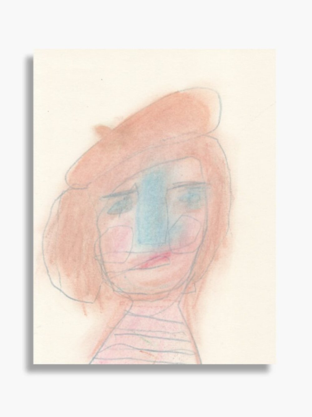 Naive Portrait Print — From Original Pastel Drawing, Signed.